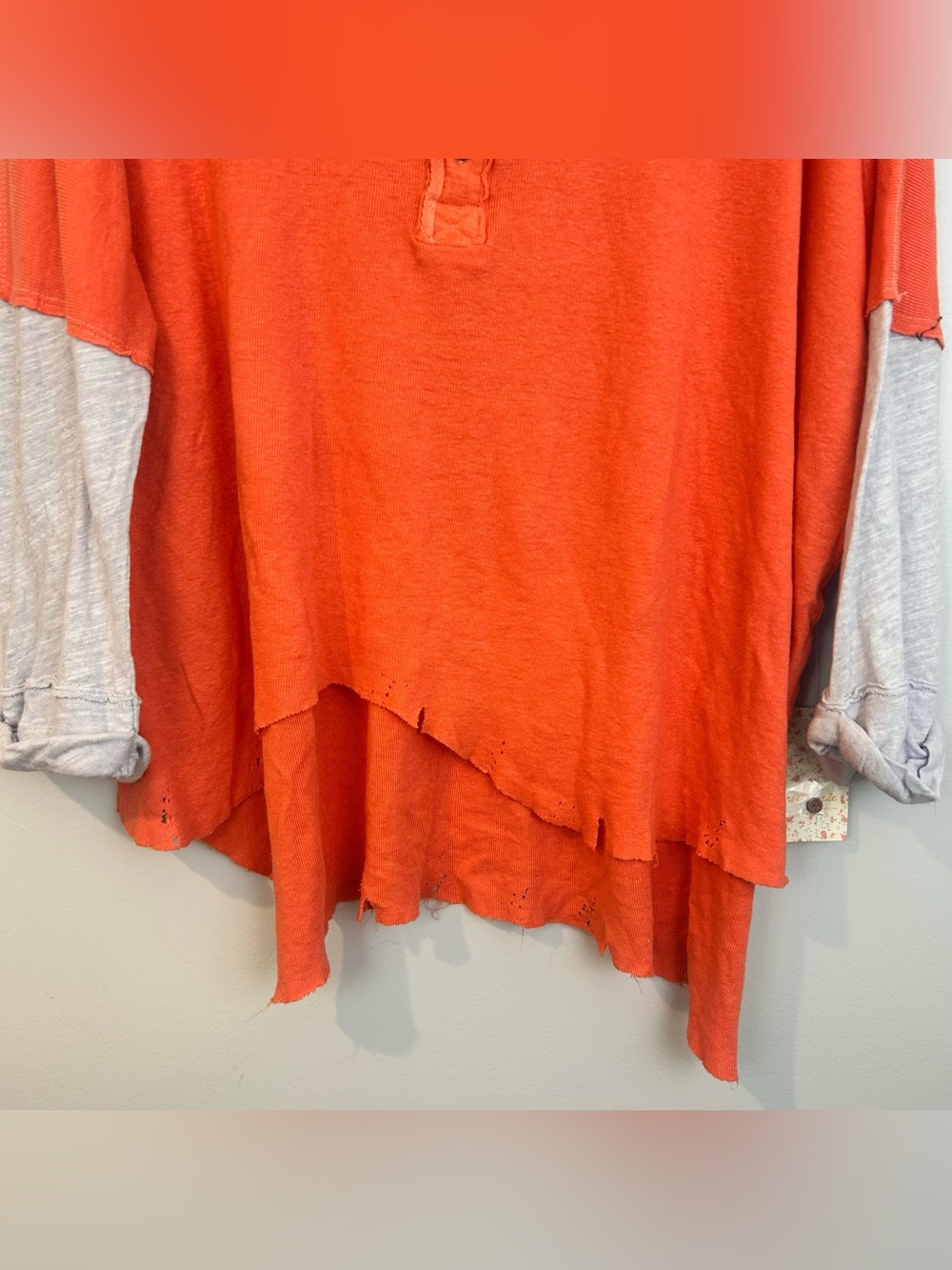 NWT We The Free People Star Henly Orange & Grey Distressed Oversized Top Small - Picture 10 of 15